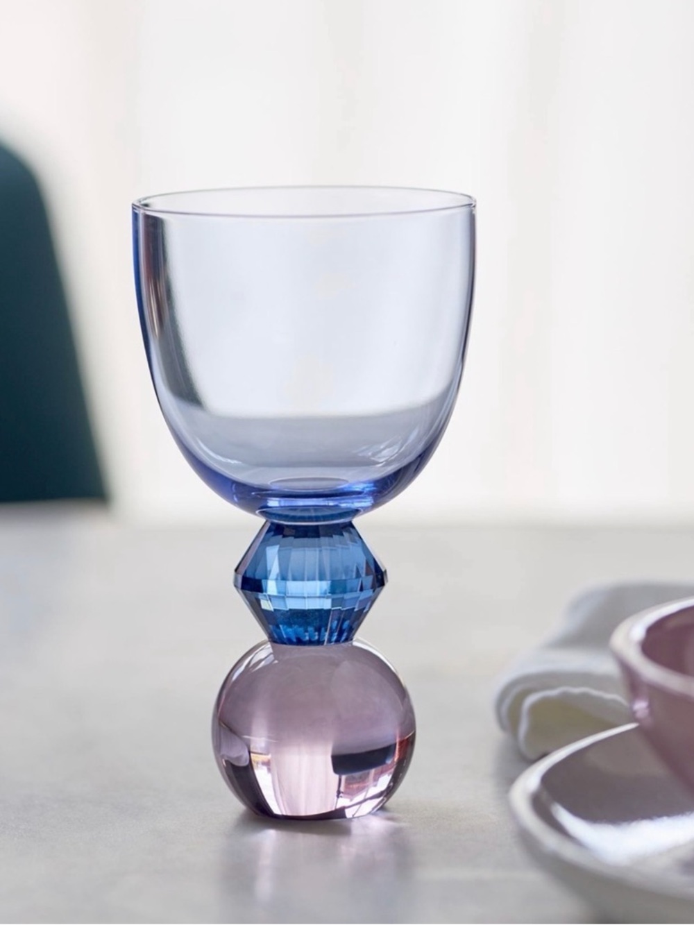 Anthropologie Gemmie Purple White Wine Glasses Unique Crystal Glass Art Set of 2